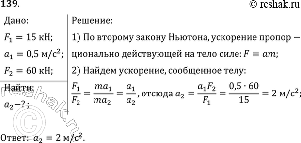 Изображение Трактор, сила тяги которого на крюке 15 кН, сообщает прицепу ускорение 0,5 м/с2. Какое ускорение сообщит тому же прицепу трактор, развивающий тяговое усилие 60...