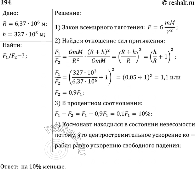 Изображение Наибольшее удаление от поверхности Земли космического корабля «Восток», запущенного 12 апреля 1961 г. с первым в мире летчиком-космонавтом Ю. А. Гагариным, было 327 км....