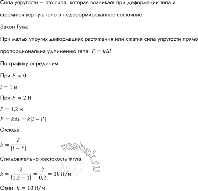 Изображение На рисунке 29 приведен график зависимости длины резинового жгута от модуля приложенной к нему силы. Найти жесткость...